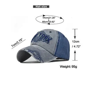 Detailed size chart for the New York embroidered vintage cotton baseball cap dimensions
