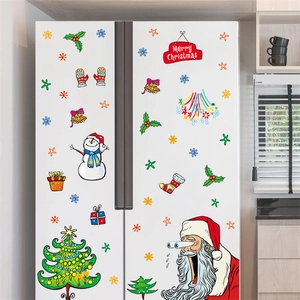 Cartoon Santa and snowman static stickers for Christmas refrigerator or window decor