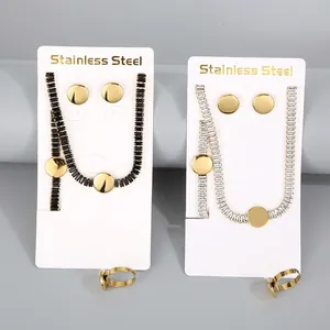 Gioielli In Acciaio Inossidabile Collana Bracciale Anello E Orecchini Donna Con Disco Rotondo E Zirconia