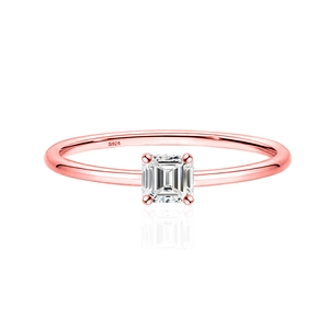 Rose gold S925 sterling silver ring with Asscher cut moissanite on white background