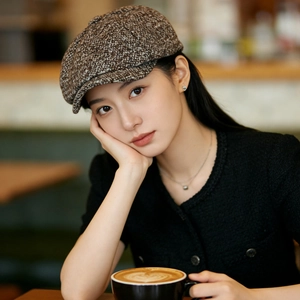 Casquette gavroche vintage en tweed marron pour hommes et femmes, béret rétro d'automne