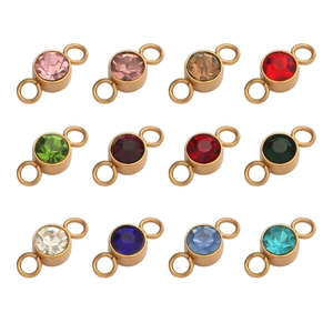 Set of 12 stainless steel double-hoop pendants with colorful faceted birthstone crystals