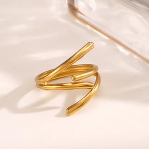 Stainless Steel Spiral Wrapped Ring For Women Minimalist Multi Layer Geometric Adjustable Line Open Ring