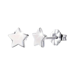 Polished stainless steel star stud earrings for women with high-gloss silver finish