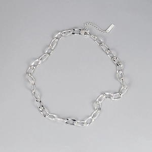 Minimalist 925 sterling silver necklace with textured long geometric link chain
