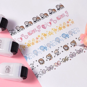 Cartoon animal roller stamps for DIY diary decoration with colorful lace patterns
