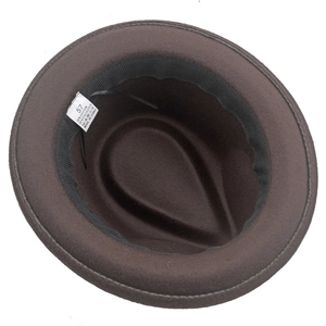 Detail view of cotton-polyester jazz hat interior with size 57 label and washing symbols