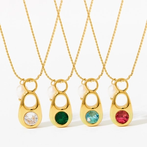 Golden teardrop necklaces with colorful gemstones and elegant white pearls for women