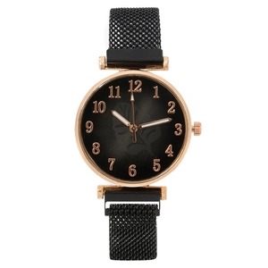 Fashion Women Quartz Watch Leaf Pattern Dial Metal Mesh Band Magnetic Buckle Analog Wristwatch For Girls