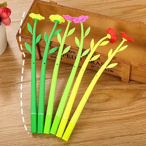 Camellia Flower Gel Pen Creative Cute Soft Silicone Plant Shape Fine Point Black Ink Rollerball Pens Office Stationery