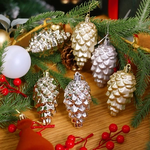 Plastic Pine Cone Christmas Tree Hanging Ornaments Matte Glossy Electroplated Pinecone Pendants For Holiday Party Decor