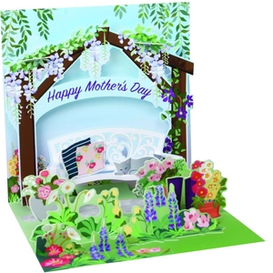 3D pop-up Mother's Day card with colorful floral garden scene and Happy Mother's Day text
