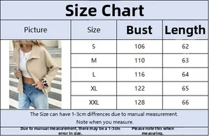 Detailed size chart for the elegant leopard print jacket showing S to XXL dimensions