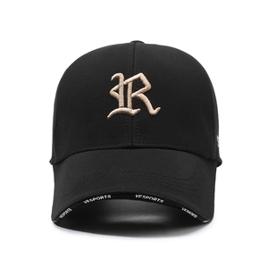 Classic black cotton baseball cap with premium brown R letter embroidery and curved brim