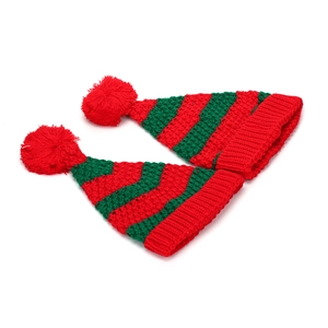 Bonnet En Tricot De Noël Avec Pompon Rayé Acrylique Costume De Fête De Vacances D'Hiver Style Père Noël Elfe Pour Adultes
