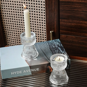 European vintage striped glass candle holder set for tapered and tea light candles