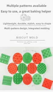 Detail showing various Christmas biscuit molds with snowflake and tree embossed patterns
