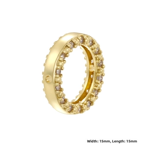 Detailed view of 15mm gold-plated spacer bead with cubic zirconia for DIY jewelry