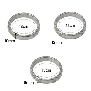 Size chart showing width variants of 10mm to 15mm for the stainless steel stretch bracelet