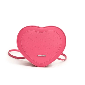 Pink heart-shaped PU leather backpack with rich rabbit embossing and silver metal plaque