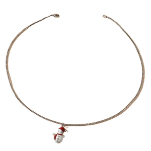 Christmas snowman pendant necklace with red hat and sparkling crystal accents on silver chain