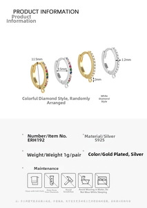 Detailed dimension guide for S925 sterling silver hoop earrings with zirconia stones