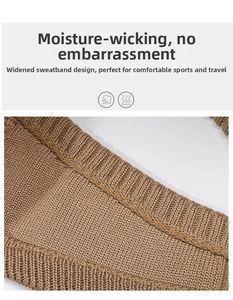 Macro detail of breathable camel knit sports visor showing wide moisture-wicking sweatband