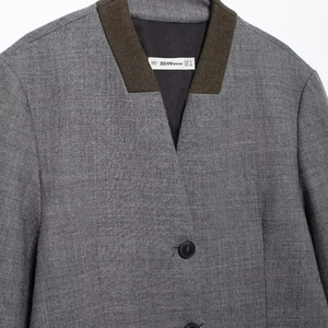 Vintage grey contrast trim blazer jacket for women with single-breasted button detail