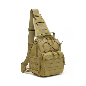 Tactical camouflage chest bag with MOLLE system and adjustable strap in khaki