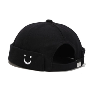 Black canvas unisex miki hat with smiley face embroidery and adjustable metal buckle