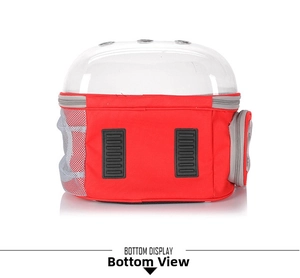 Detail view of the cat backpack bottom with black anti-slip strips and breathable mesh
