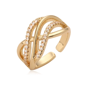 Fashionable 18K gold-plated hollow geometric multi-layer open ring with sparkling zircons