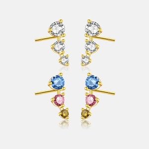S925 Sterling Silver Stud Earrings With Rhinestone Pave Three Stone Arc Geometric Earrings Fashion Jewelry For Women