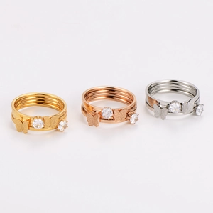 Multi-layer stainless steel butterfly ring set in gold, rose gold and silver finishes