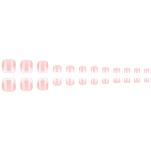 Unghie finte piedi French classiche con base rosa e punte bianche, set da 24 pezzi
