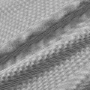 Close-up of gray breathable mesh fabric texture on athletic polo shirt for men