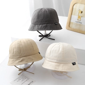 Toddler cotton sun hat with chin strap in dark grey, khaki and beige colors