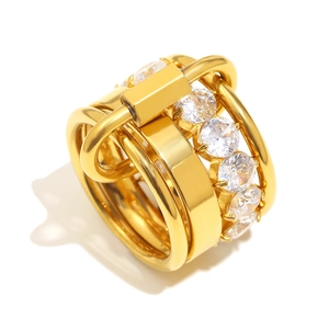 Luxurious 18K gold plated multi-layer stainless steel ring set with five zircon stones