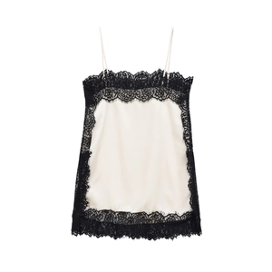 Lace Trim Satin Camisole Top Spaghetti Strap Elegant Sleeveless V Neck Vest For Women