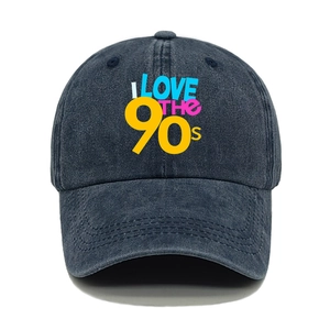 Vintage washed cotton baseball cap featuring colorful I LOVE THE 90s retro print
