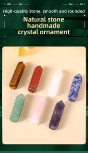 Detailed set of 7 natural gemstone hexagonal crystal pillars for energy healing