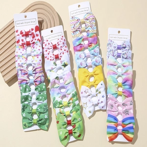 Handmade Bow Hair Clips Polyester Grosgrain Ribbon Cartoon Patterns For Girls Kids Children Colorful Festival Accessory