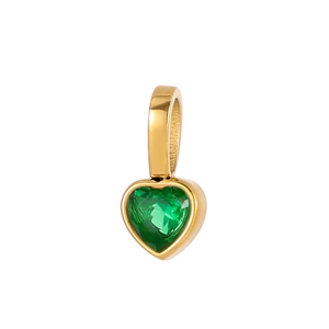 18K gold plated heart pendant with deep green zircon gemstone on white background