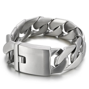 24mm silver wide stainless steel tank link bracelet for men with square clasp on white back
