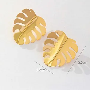 Retro 18K gold plated stainless steel monstera leaf earrings with high polish finish