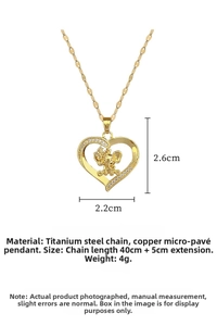 Detailed view of titanium steel elephant heart necklace with micro-paved crystals
