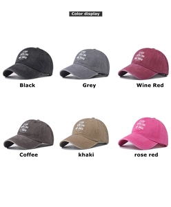 Multiple color options for washed cotton baseball caps with embroidered lettering