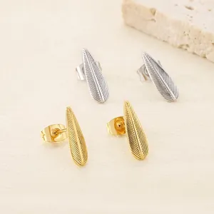 Boucles D'oreilles Puces Feuille Plume Minimalistes Acier Inoxydable Poli Minuscules Délicates Quotidiennes Pour Femmes Filles Cadeau Style Ins