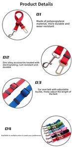Detail showing adjustable pet car seat belt with durable zinc alloy clip and nylon strap