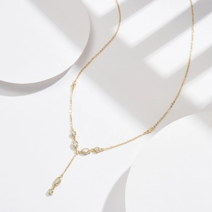 Elegant gold S925 silver Y-shaped lariat necklace with teardrop and round zircon charms